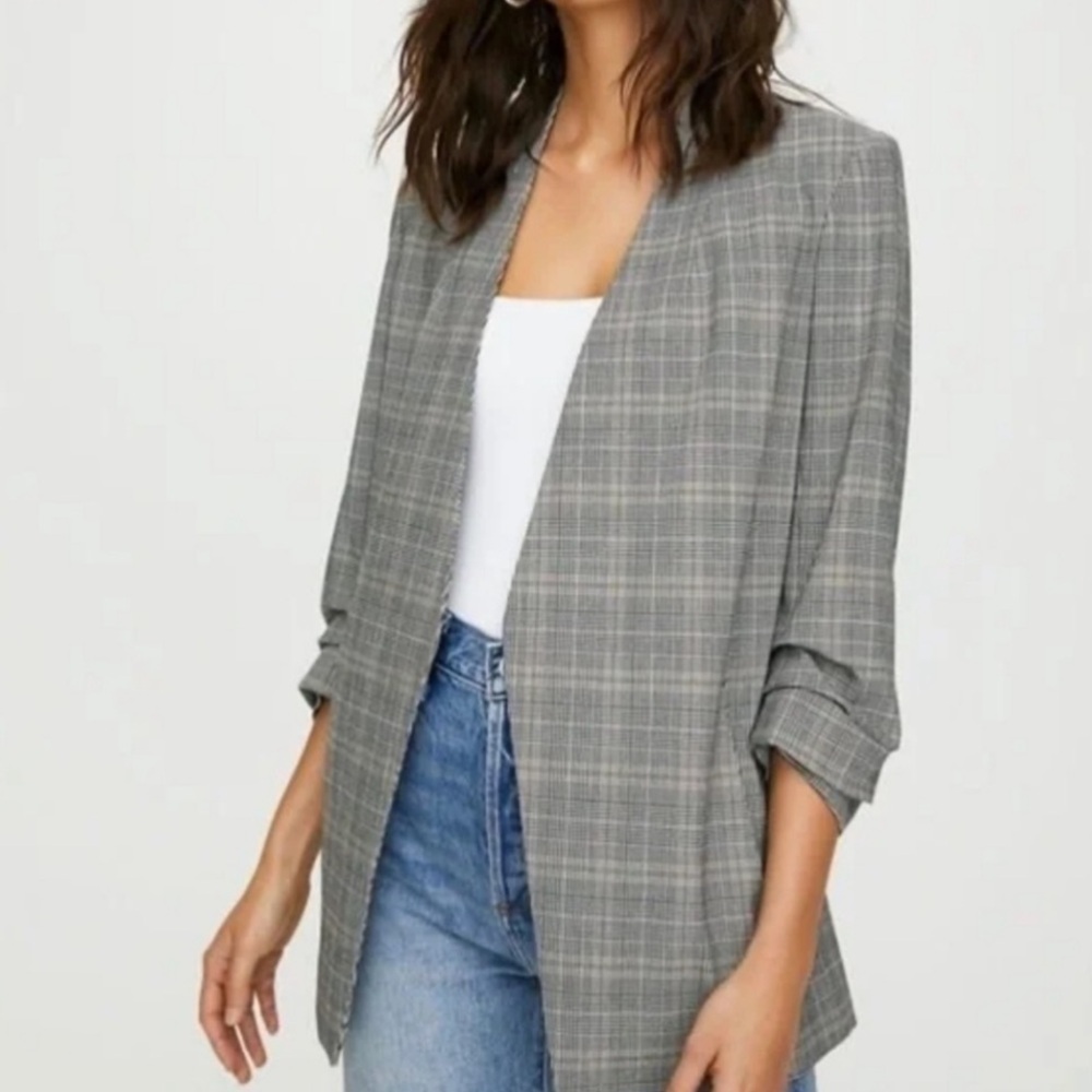 Aritzia Babaton Power Open Front Blazer Glen Plaid in Gray Sz 2